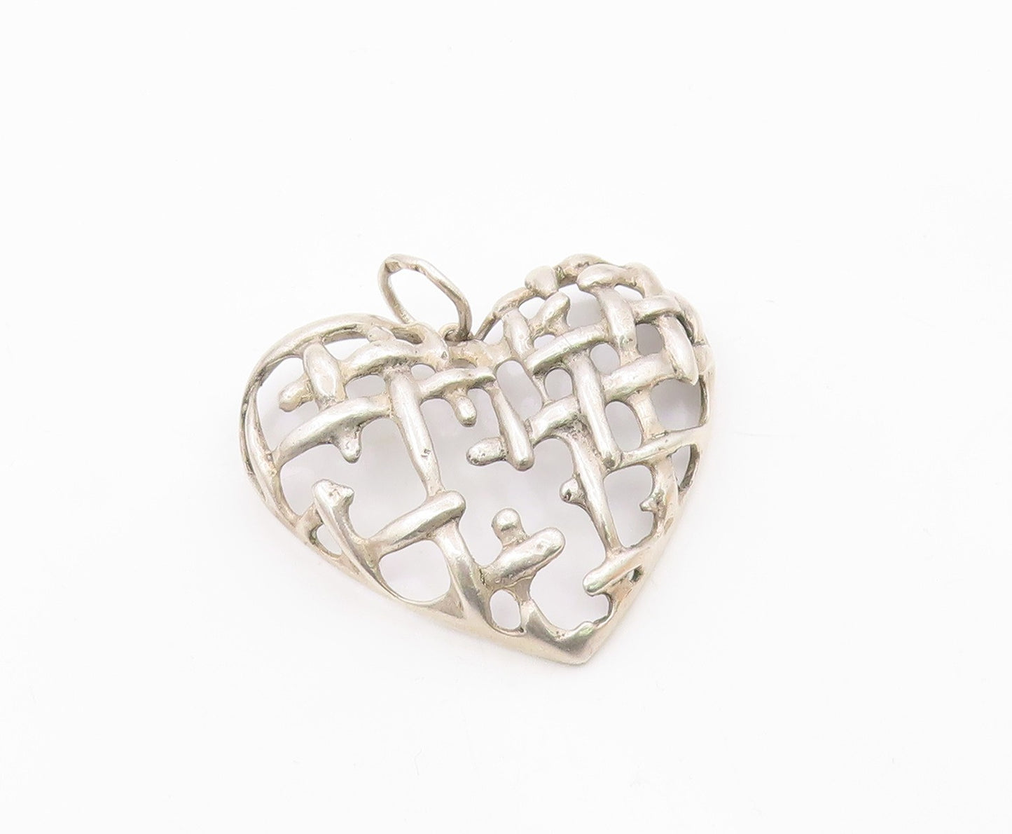 POLAND 925 Sterling Silver  Vintage Modernist Love Heart Pendant  PT14915