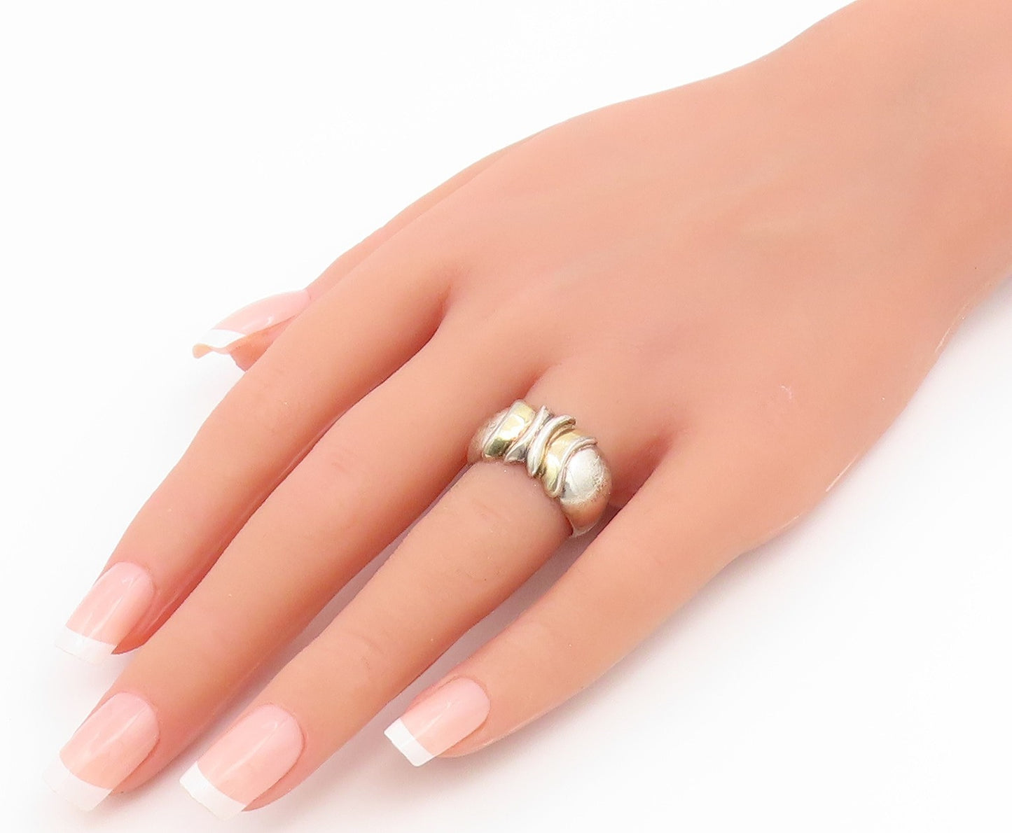 925 Sterling Silver Vintage Ring Two Tone Fluted Dome Band  Sz 6.5  RG36949