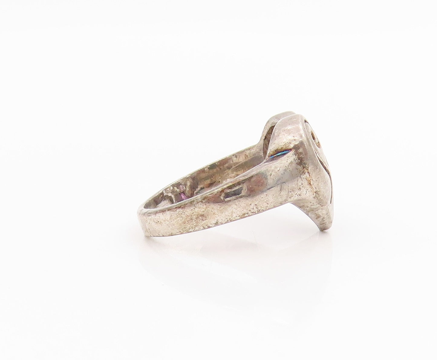 925 Sterling Silver Vintage Ring Multi Gemstone Openwork Heart Band Sz 6 RG33795