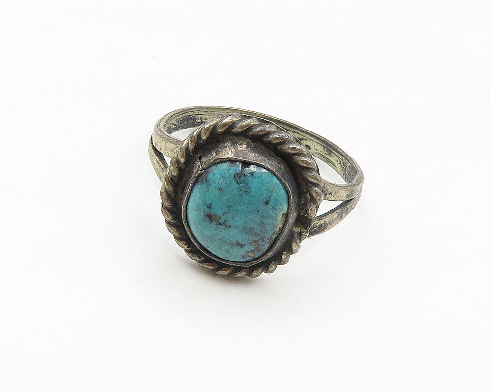NAVAJO 925 Silver  Vintage Turquoise Twist Split Cocktail Ring Sz 8.5  RG17495