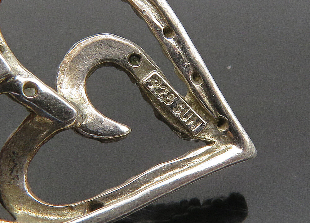 925 Sterling Silver  Vintage Genuine Diamonds Love Hearts Pendant  PT17839