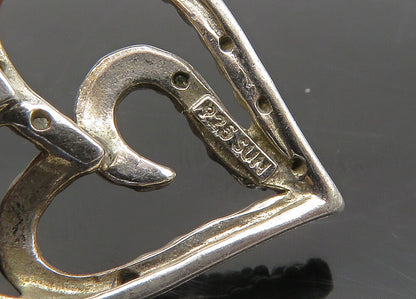 925 Sterling Silver  Vintage Genuine Diamonds Love Hearts Pendant  PT17839
