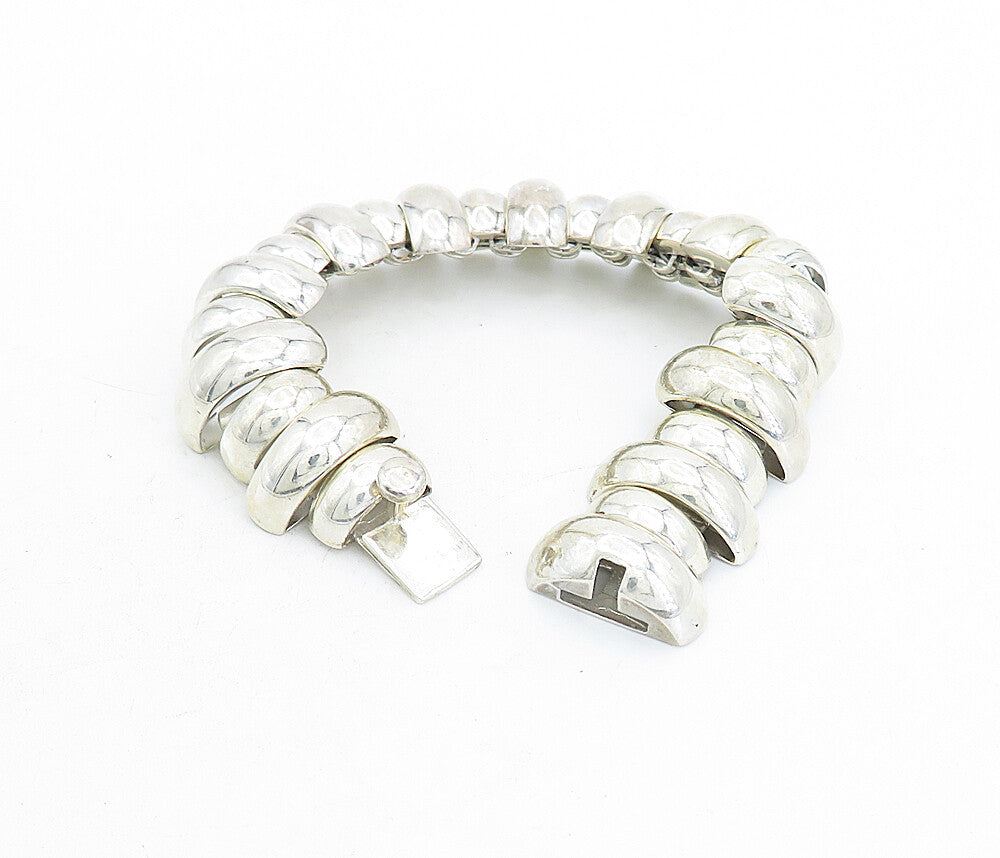 925 Sterling Silver  Vintage Shiny Polished Dome Link Chain Bracelet  BT1850