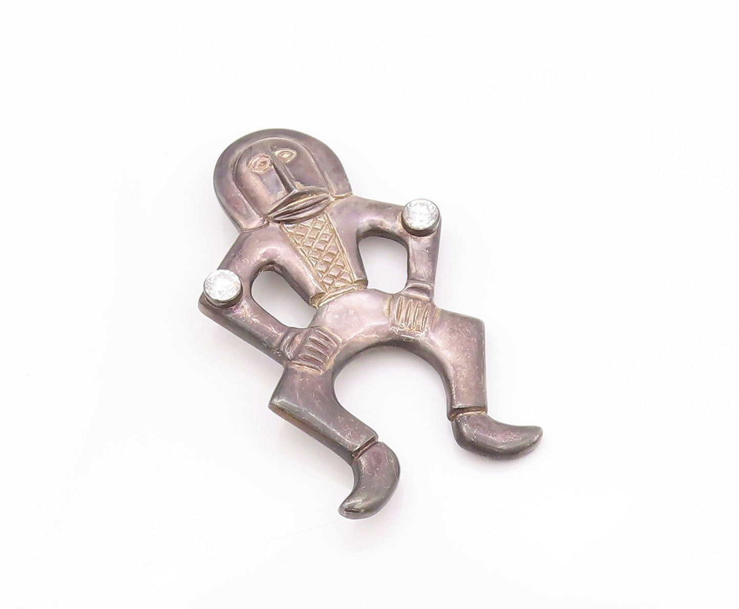 925 Sterling Silver Vintage Brooch Round CZ Early Slavs Dancing Man  BP11629