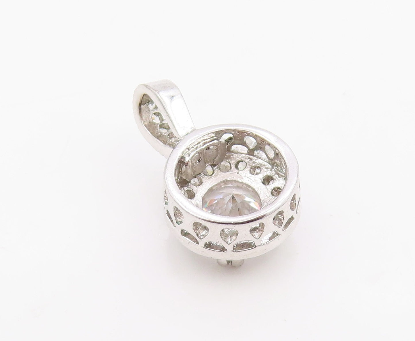 925 Sterling Silver Vintage Pendant Elegant Round Cut CZ Halo Charm  PT26179