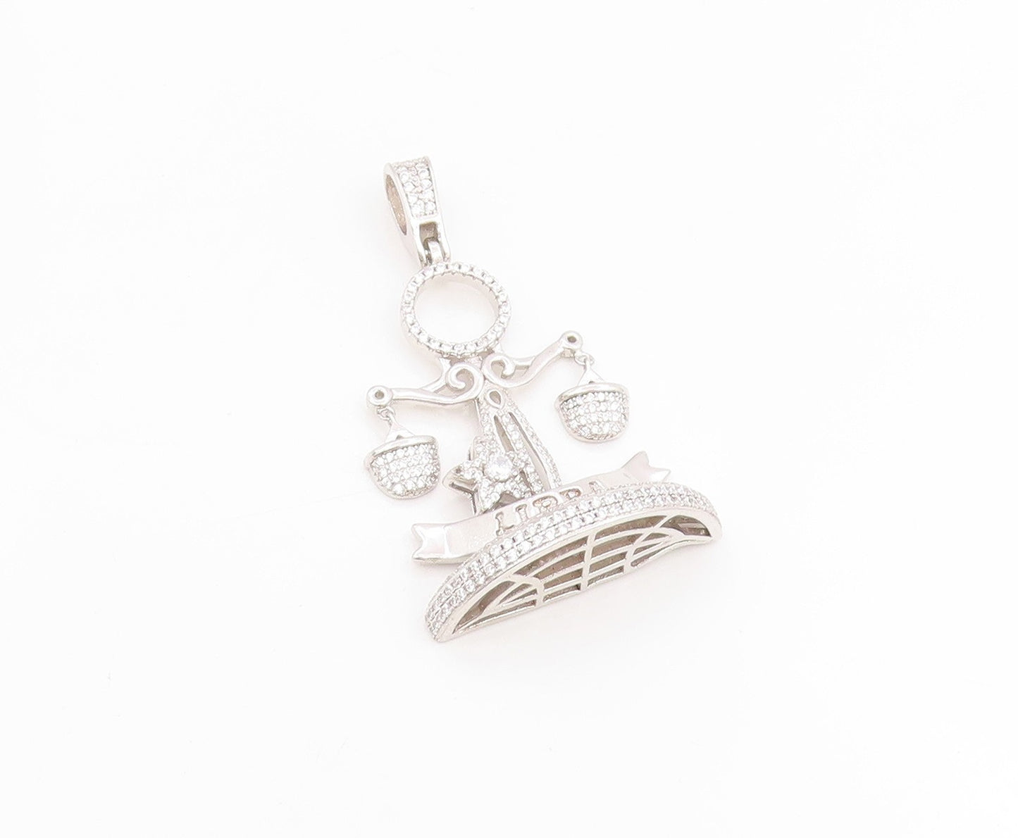 925 Sterling Silver Vintage Pendant CZ Libra Zodiac Balance Scales  PT25643