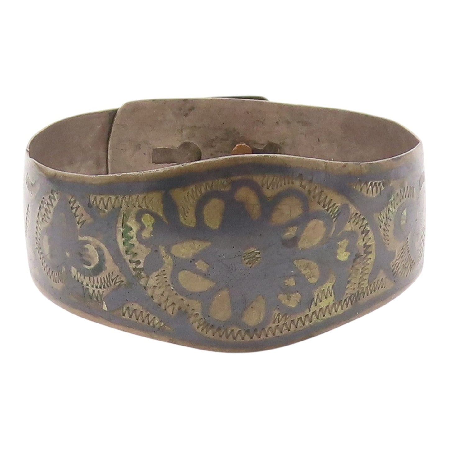 EAST EUROPE 925 Silver  Vintage Antique Etched Floral Bangle Bracelet  BT9576