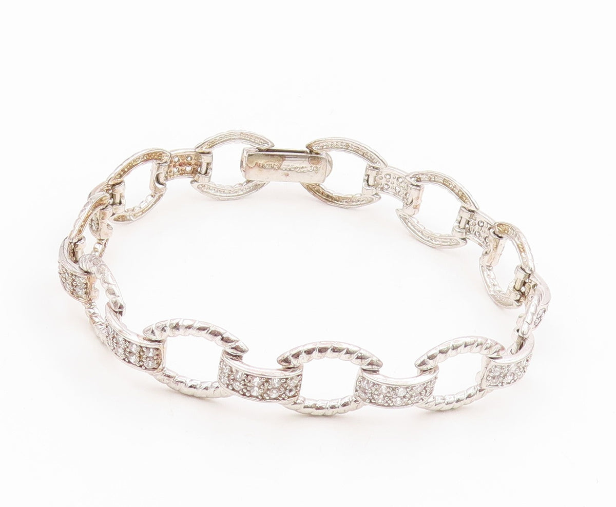 925 Sterling Silver Vintage Bracelet Round Cut CZ Elegant Open Link  BT11699