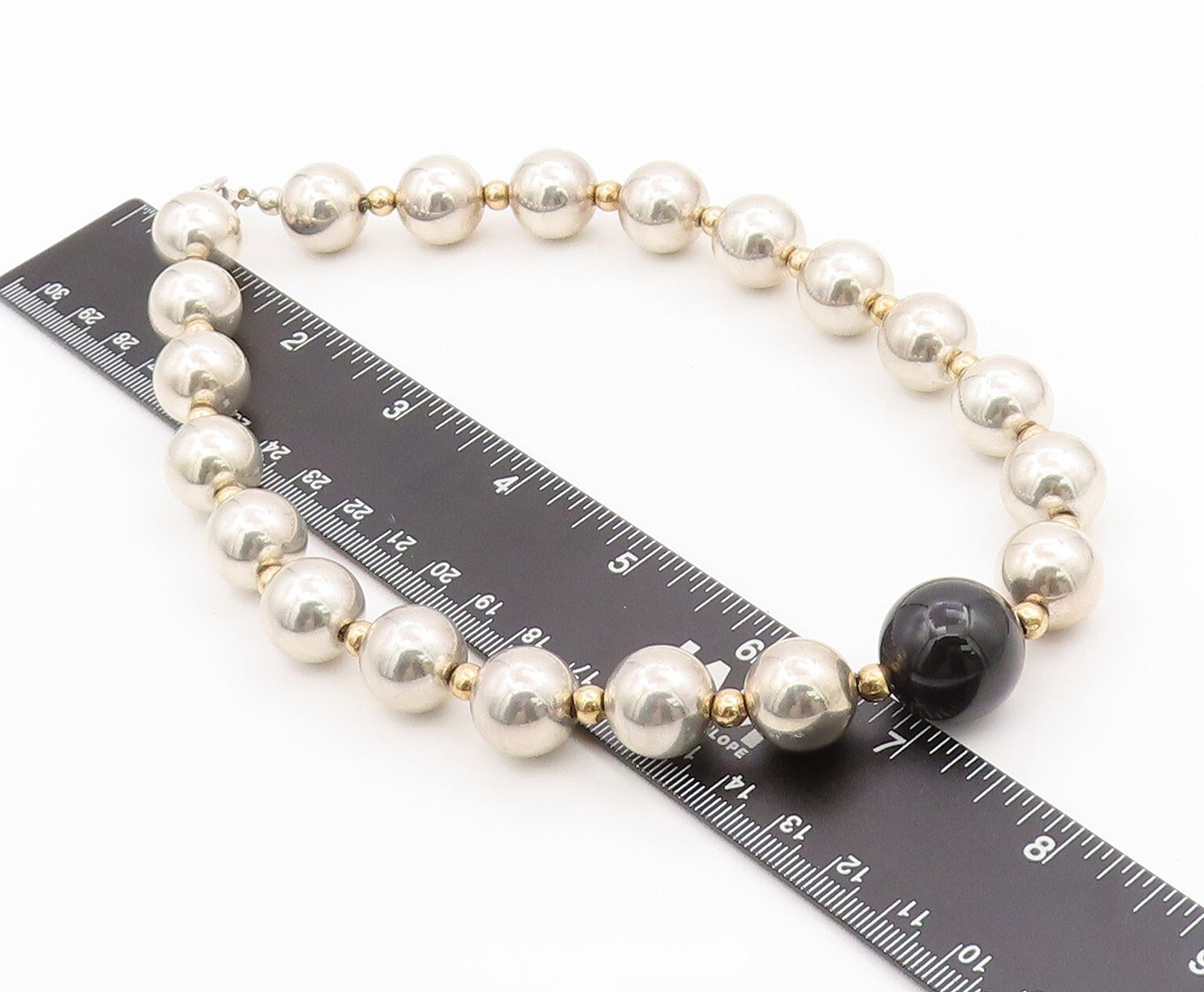 14k Gold 925 Sterling Silver Vintage Necklace Designer Large Onyx Bead  NE4470
