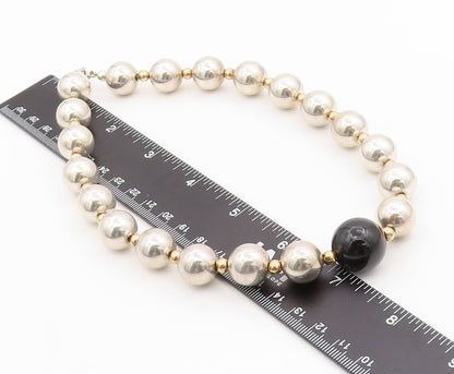 14k Gold 925 Sterling Silver Vintage Necklace Designer Large Onyx Bead  NE4470