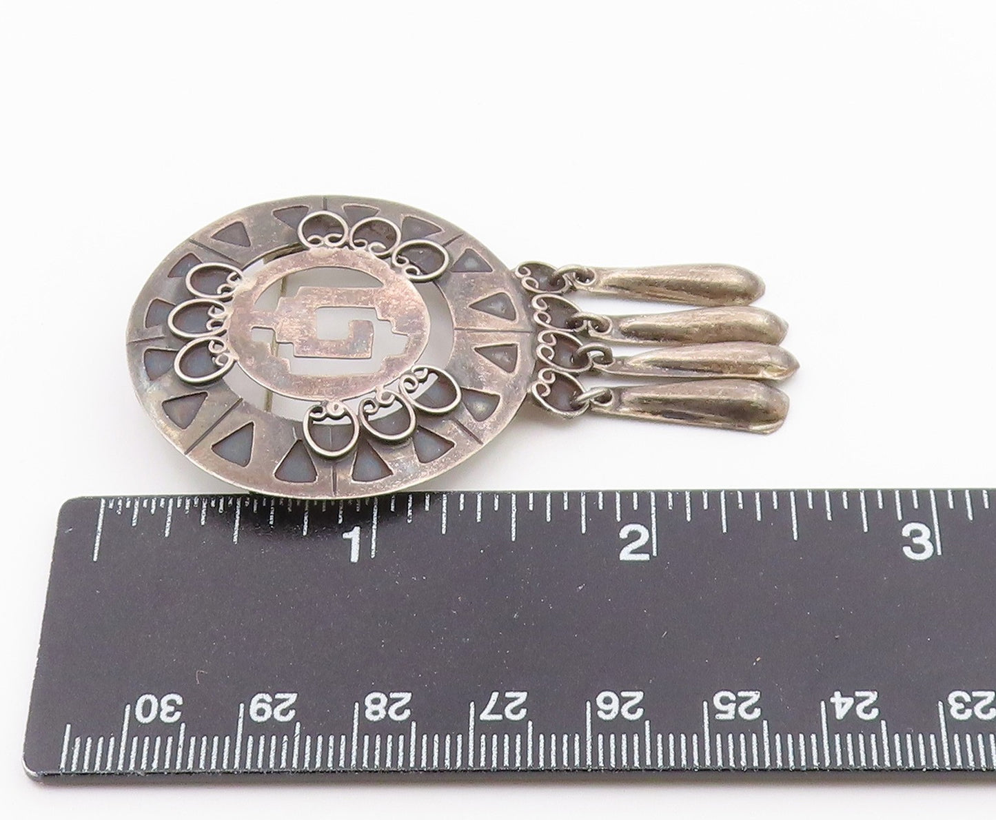 MEXICO 925 Sterling Silver  Vintage Oxidized Dangling Brooch Pin  BP3837
