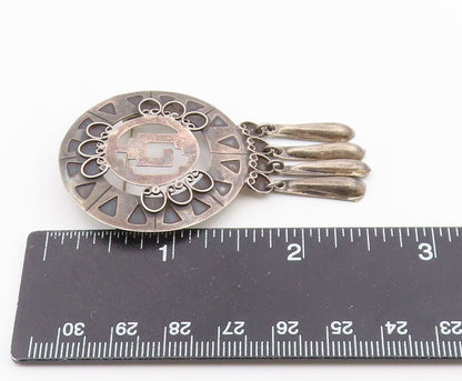 MEXICO 925 Sterling Silver  Vintage Oxidized Dangling Brooch Pin  BP3837