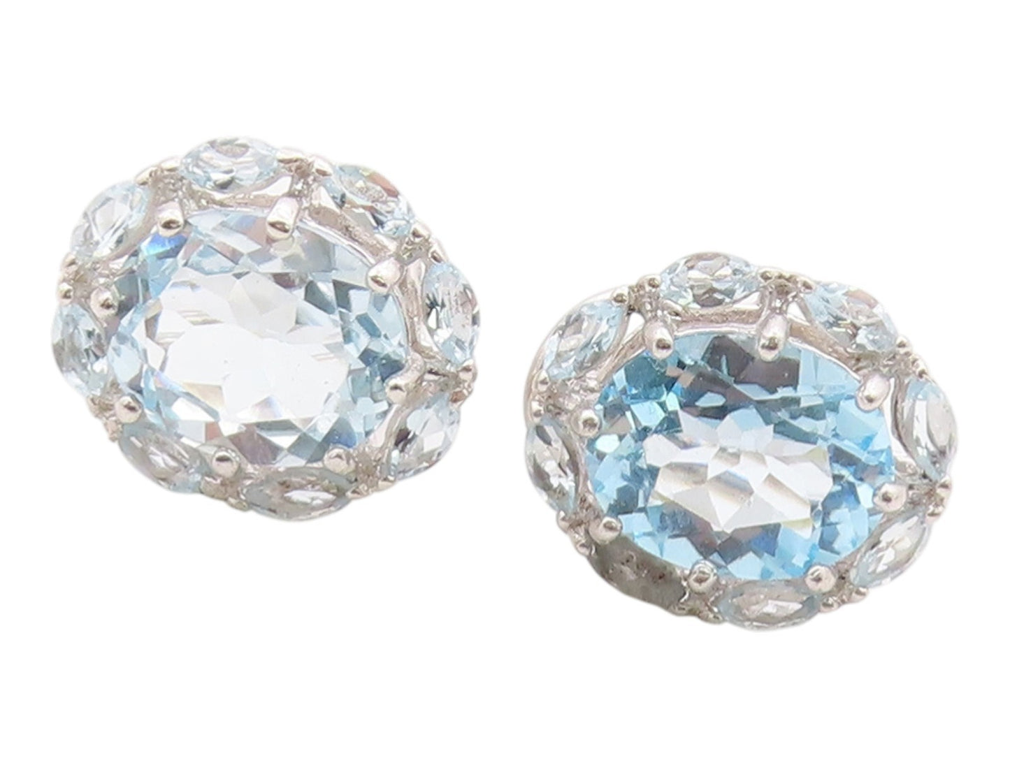 925 Sterling Silver Vintage Earrings Elegant Blue Topaz Floral Cluster  EG14362