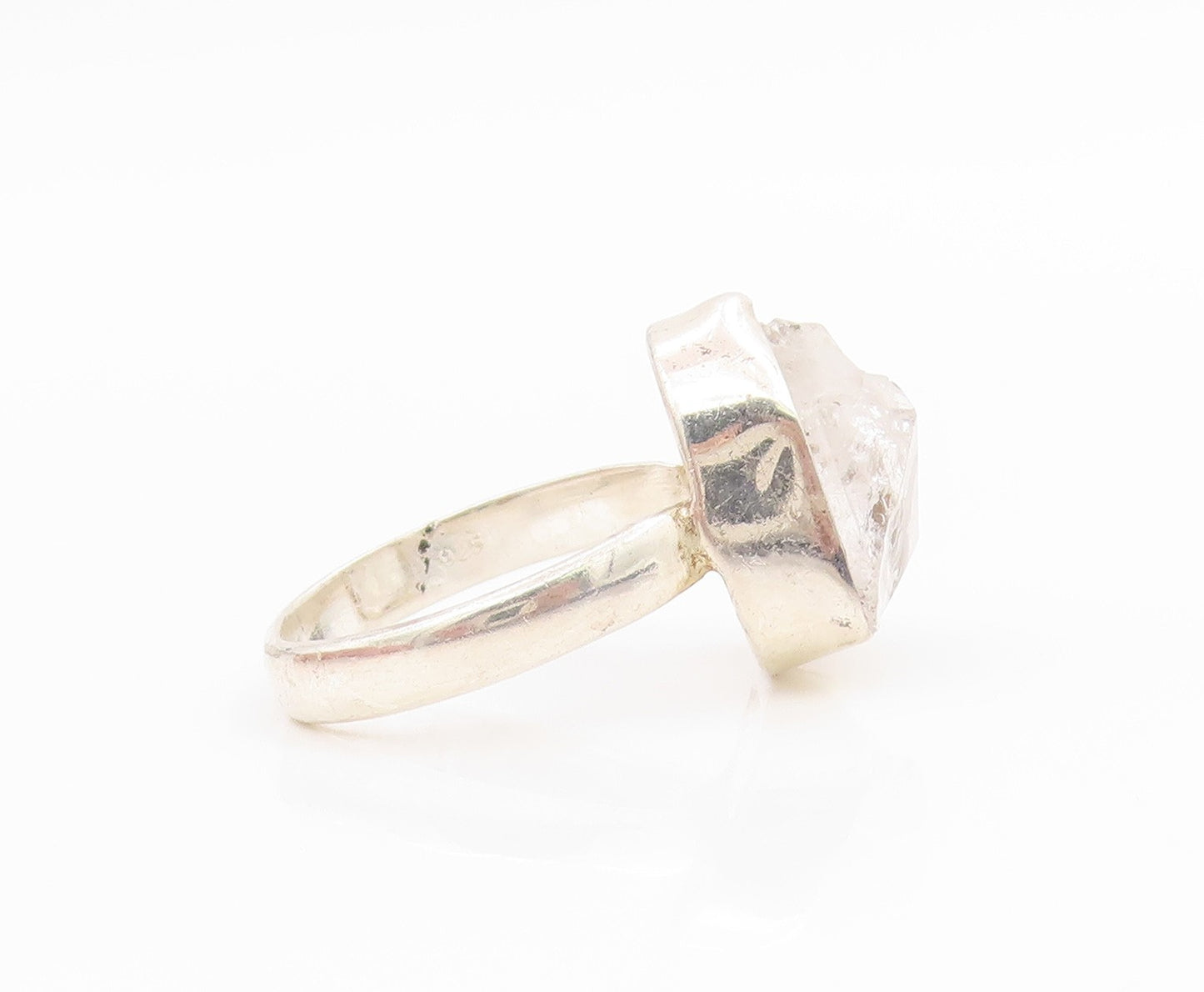 925 Sterling Silver Vintage Ring Modernist Quartz Solitaire Band  Sz 7  RG34608