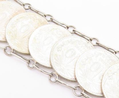 925 Sterling Silver Vintage Bracelet Modernist Mexican Peso Coin Link  BT12051