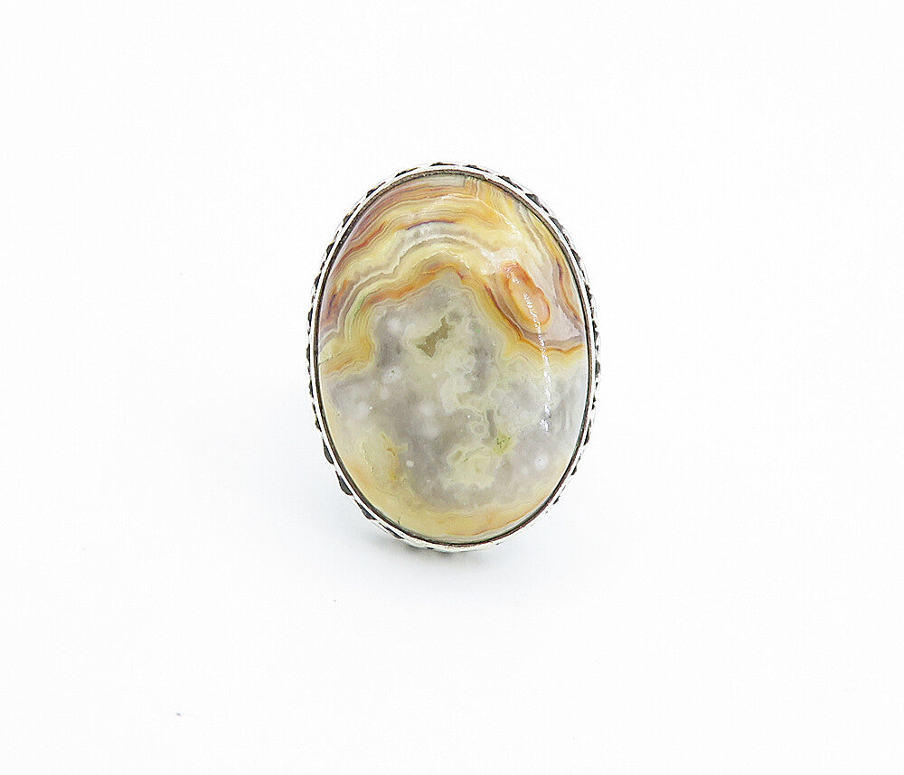 925 Sterling Silver  Cabochon Cut Brown Agate Shiny Cocktail Ring Sz 7  RG7799