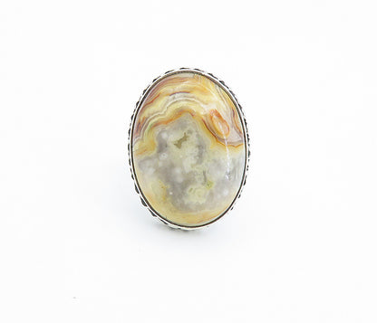 925 Sterling Silver  Cabochon Cut Brown Agate Shiny Cocktail Ring Sz 7  RG7799