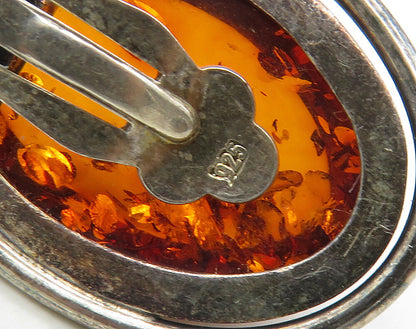925 Sterling Silver  Vintage Cabochon Cut Amber Non Pierce Earrings  EG8274