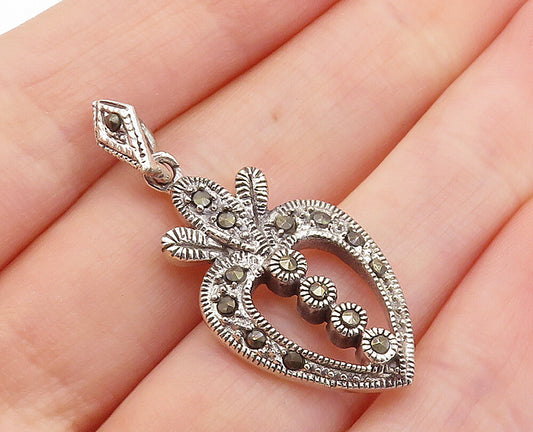 925 Sterling Silver  Vintage Marcasite Decorated Love Heart Pendant  PT5507