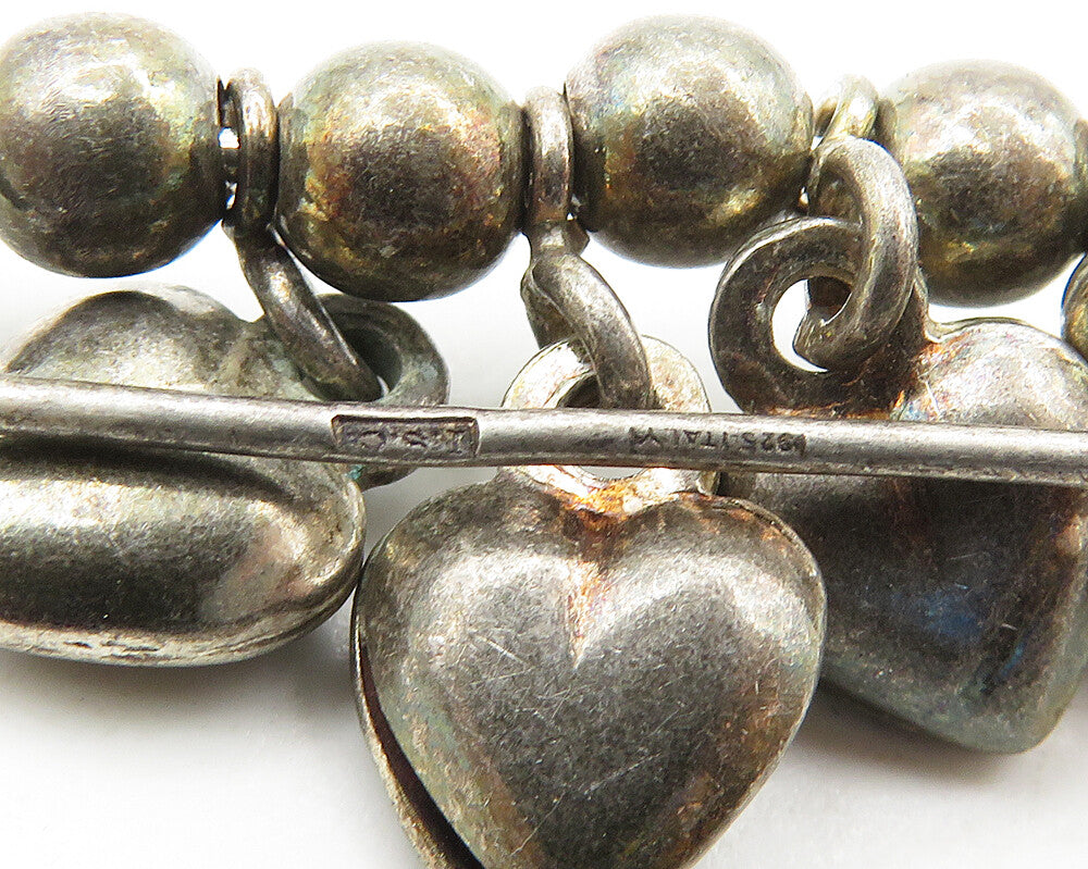 925 Sterling Silver  Vintage Dark Tone Love Heart Charmed Brooch Pin  BP7075