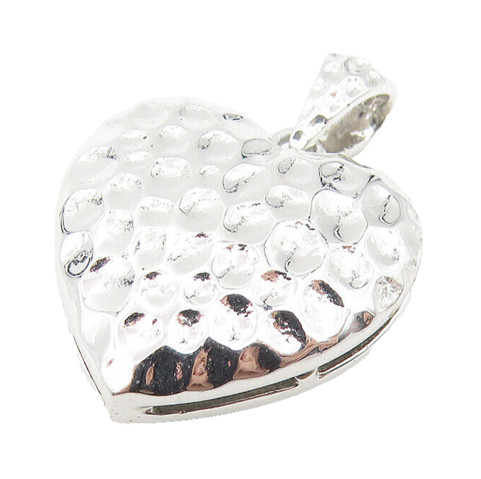 925 Sterling Silver  Shiny Petite Hammered Love Heart Drop Pendant  PT8695