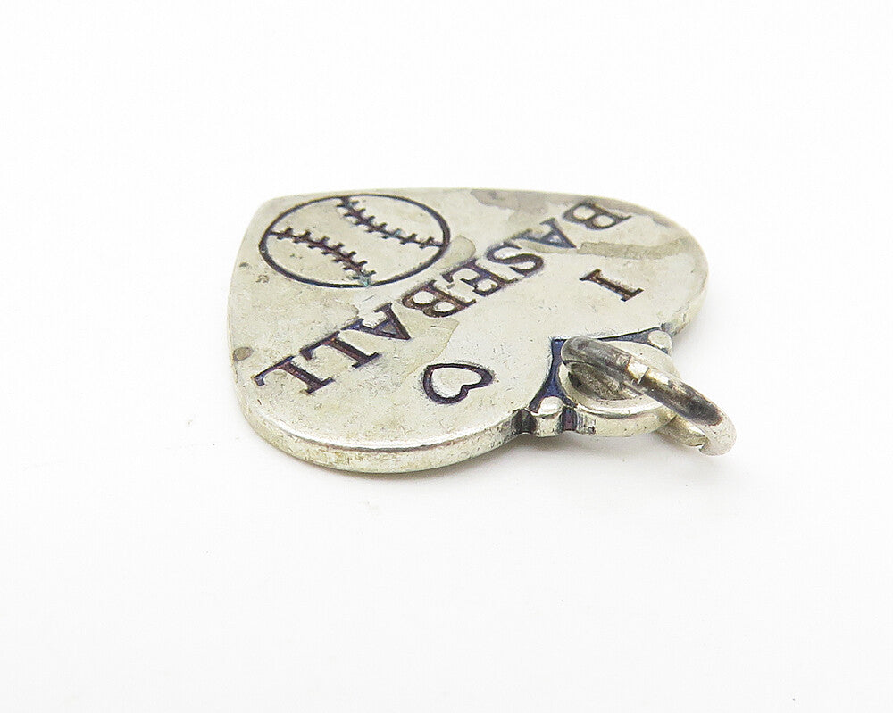 925 Sterling Silver  Vintage I Love Baseball Heart Sports Pendant  PT9137