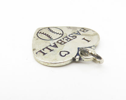925 Sterling Silver  Vintage I Love Baseball Heart Sports Pendant  PT9137