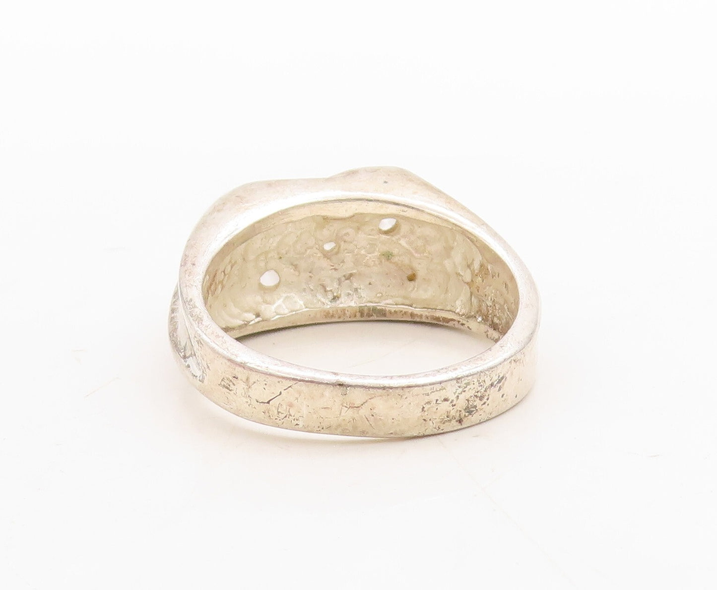 925 Sterling Silver Vintage Ring Antique CZ Band Design Carved  Sz 11  RG31681