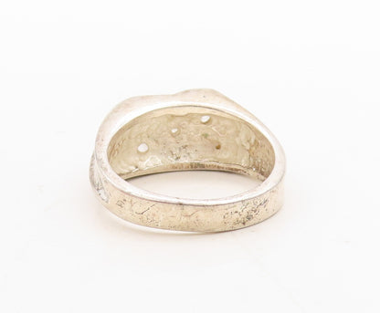 925 Sterling Silver Vintage Ring Antique CZ Band Design Carved  Sz 11  RG31681