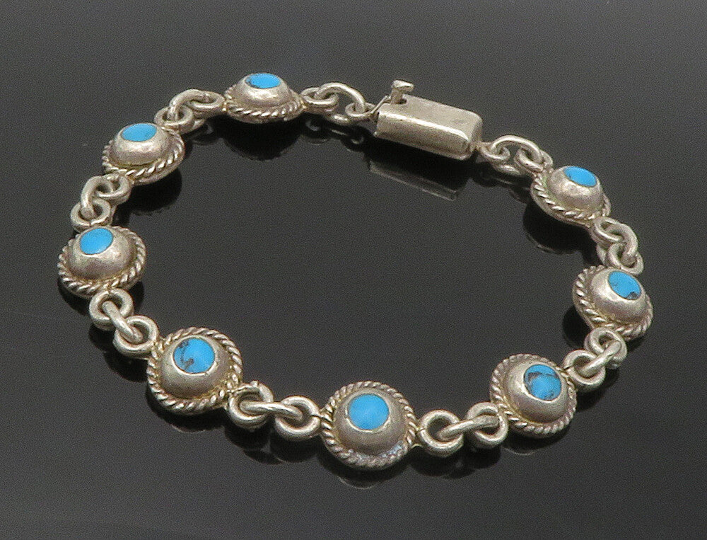 MEXICO 925 Sterling Silver  Vintage Turquoise Twist Chain Bracelet  BT5835