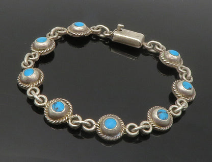 MEXICO 925 Sterling Silver  Vintage Turquoise Twist Chain Bracelet  BT5835