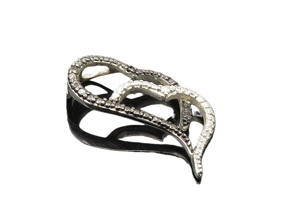 925 Sterling Silver  Genuine Black Diamond 2 Tone Love Hearts Pendant  PT7216