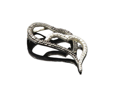 925 Sterling Silver  Genuine Black Diamond 2 Tone Love Hearts Pendant  PT7216