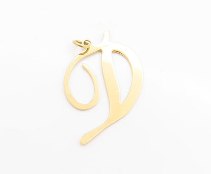 925 Sterling Silver Vintage Pendant Gold Plated calligraphed Alphabet D PT24608