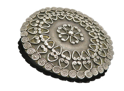 925 Sterling Silver  Vintage Dark Tone Floral Patterned Brooch Pin  BP3083