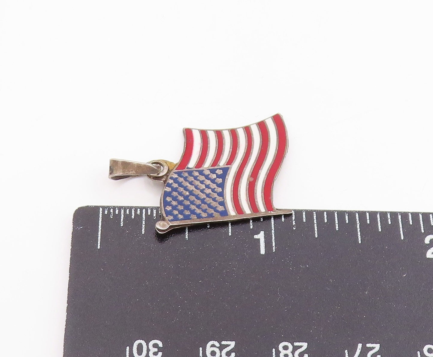 925 Sterling Silver Vintage Pendant Minimalist Enameled US Flag Charm  PT26125