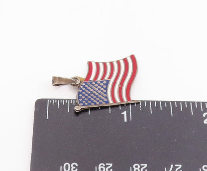 925 Sterling Silver Vintage Pendant Minimalist Enameled US Flag Charm  PT26125