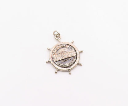 925 Sterling Silver  Vintage Antique Hyde Park NY Ship Wheel Pendant  PT17666