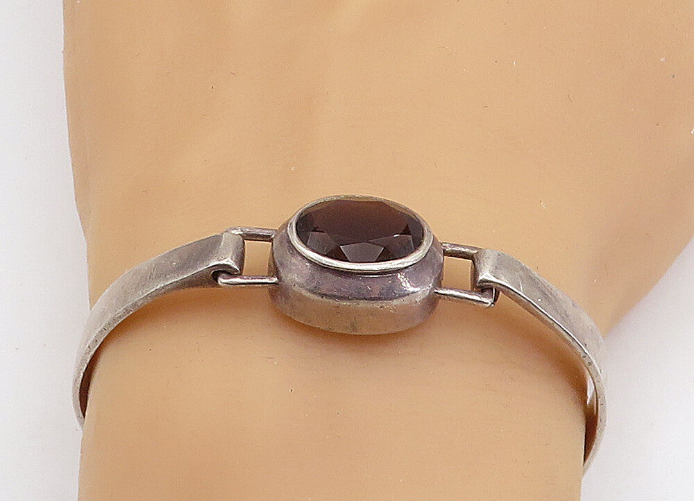 BOMA 925 Sterling Silver  Vintage Smoky Topaz Hook Bangle Bracelet  BT2485