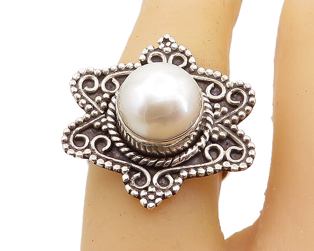 925 Sterling Silver  Vintage Pearl Dome Shiny Swirl Cocktail Ring Sz 7  RG7854