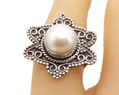 925 Sterling Silver  Vintage Pearl Dome Shiny Swirl Cocktail Ring Sz 7  RG7854
