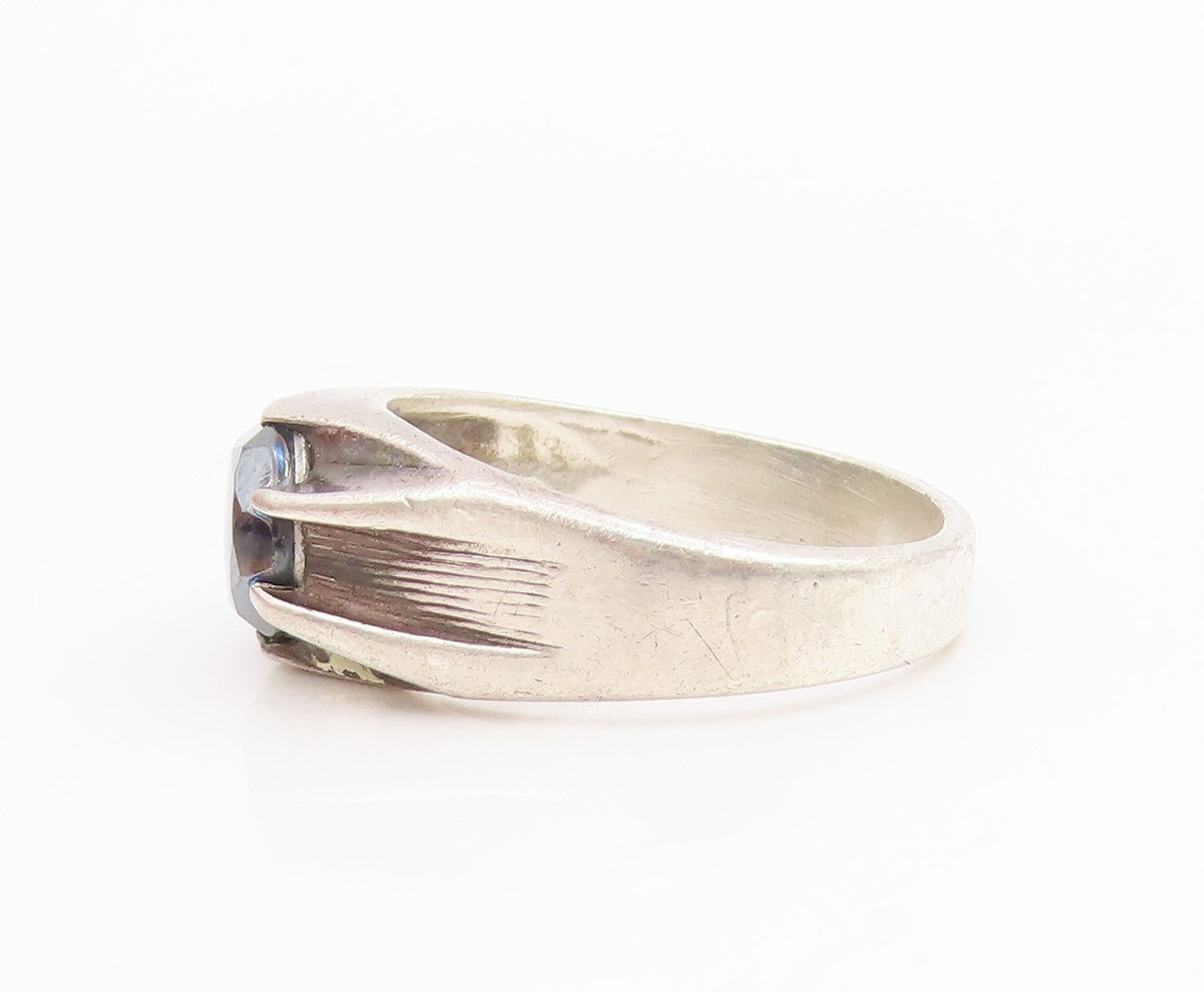 925 Sterling Silver Vintage Ring WHEELER Hematite Statement Band  Sz 11  RG34387