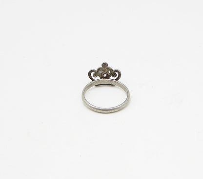 DISNEY 925 Silver  Vintage Pink Topaz Royal Crown Band Ring Sz 3  RG3229