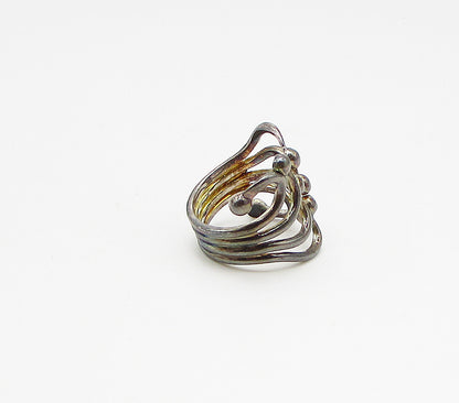 925 Sterling Silver  Vintage Dark Tone Pebbled Wire Bypass Ring Sz 8.5  RG3320