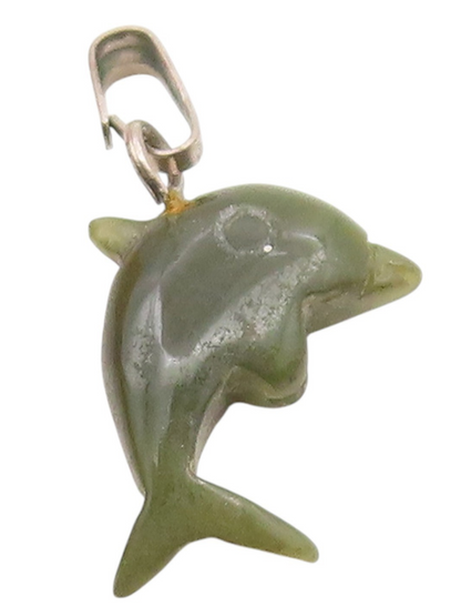 925 Sterling Silver  Vintage Dolphin Shaped Jade Petite Pendant  PT18135