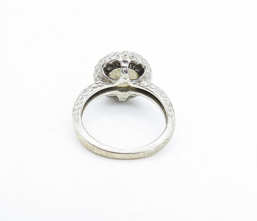 925 Sterling Silver  Vintage Druzy Stone Hammered Cocktail Ring Sz 6  RG7638