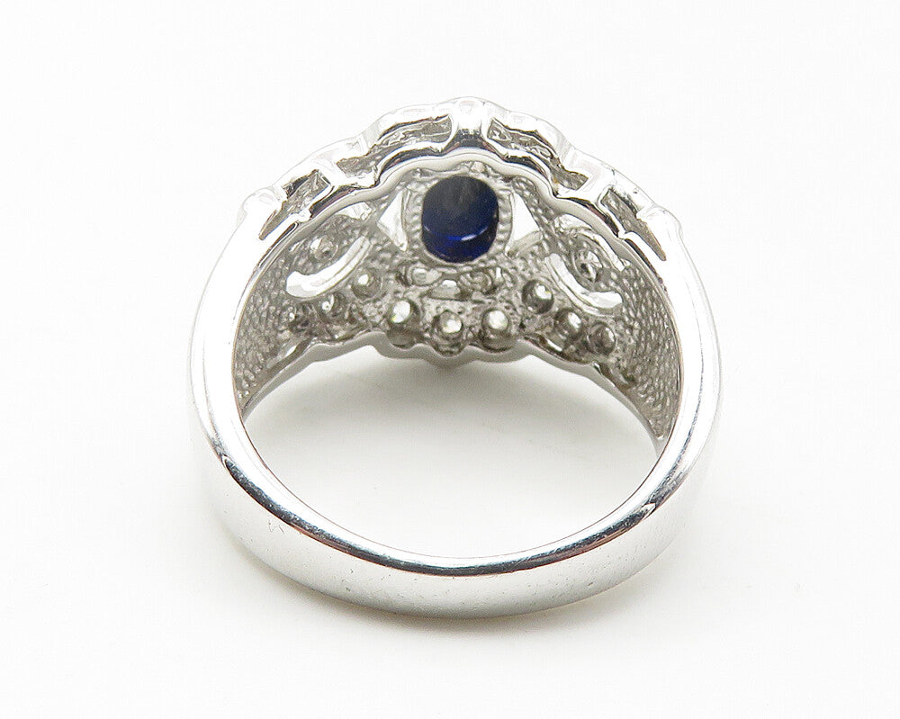 925 Sterling Silver  Hematite & Topaz Shiny Cutout Band Ring Sz 6  RG11465