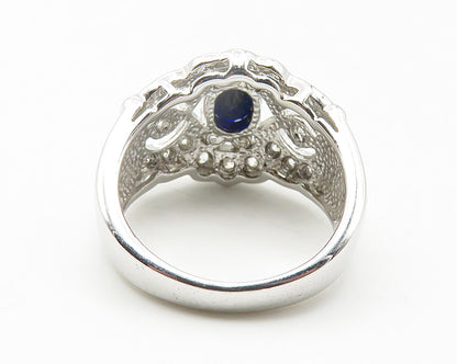 925 Sterling Silver  Hematite & Topaz Shiny Cutout Band Ring Sz 6  RG11465