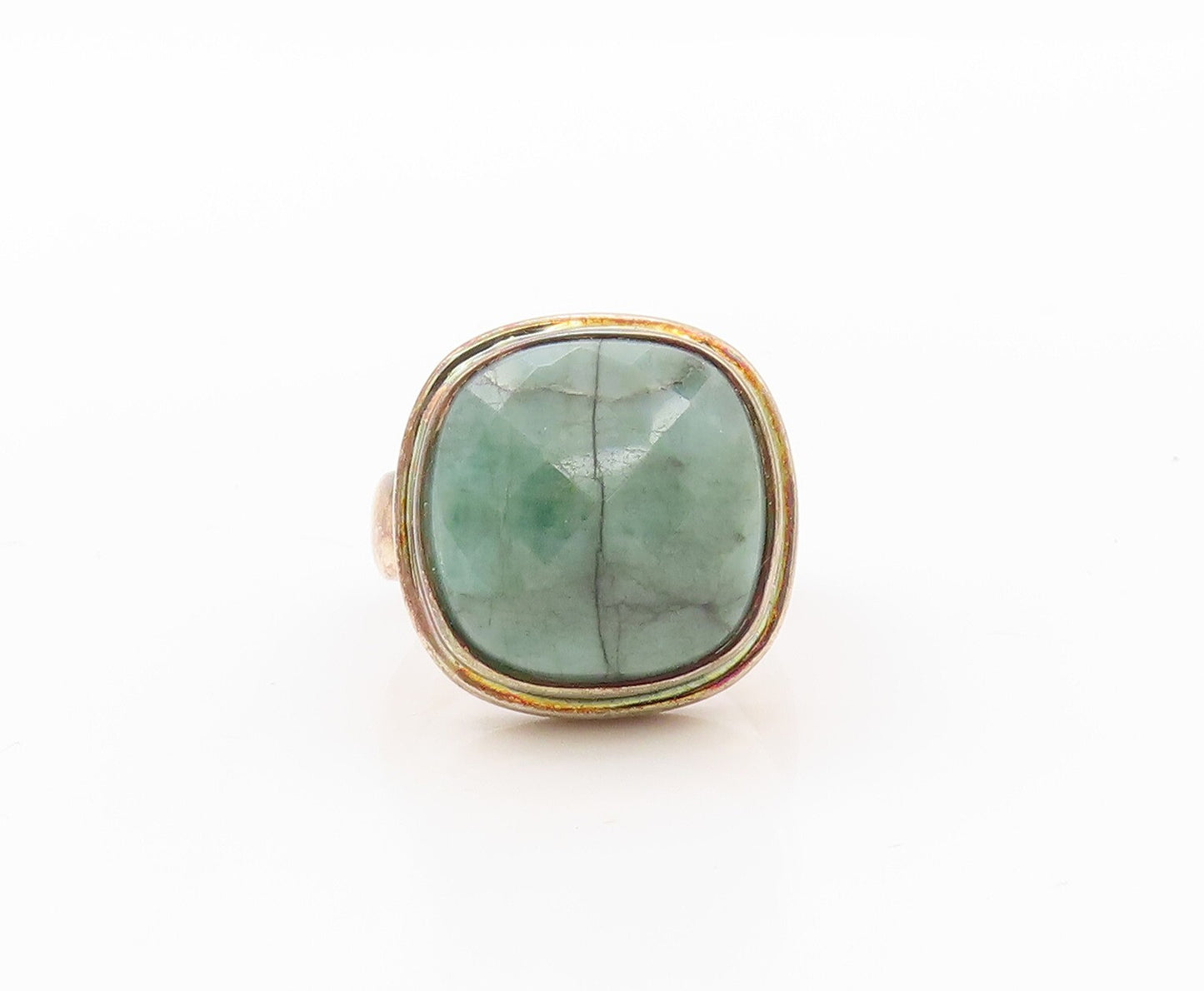 925 Sterling Silver Vintage Ring Antique Cabochon Green Gemstone  Sz 6  RG30218