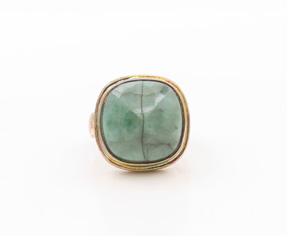 925 Sterling Silver Vintage Ring Antique Cabochon Green Gemstone  Sz 6  RG30218